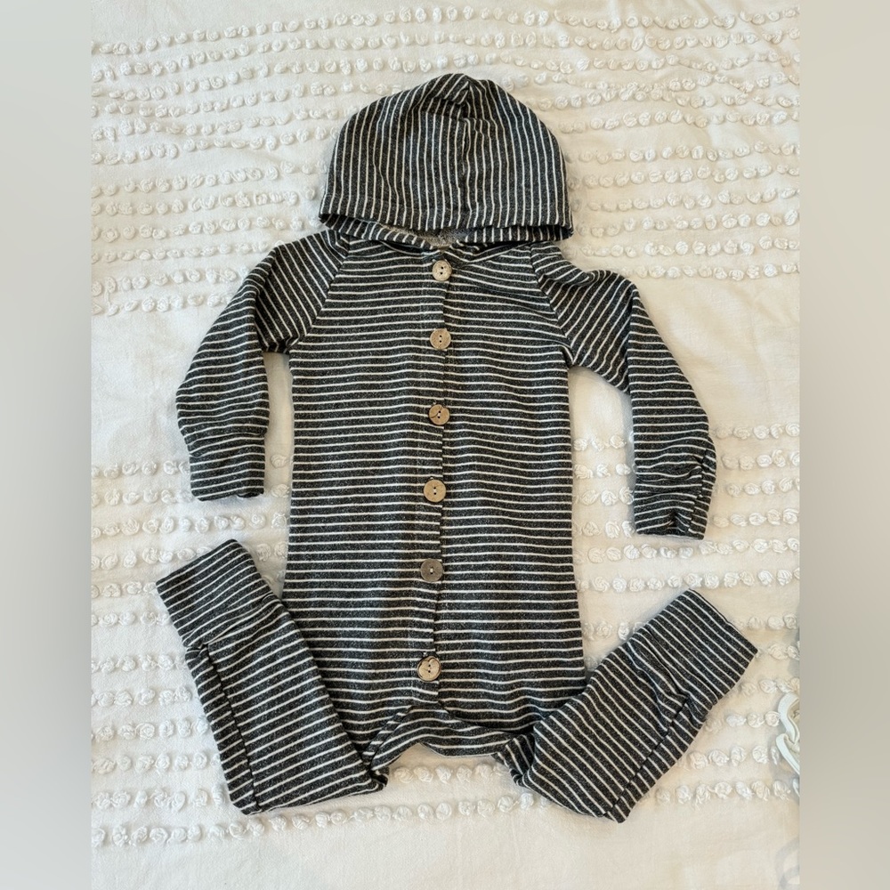Childhood Clothing Hooded Romper Gray Stripe 2T